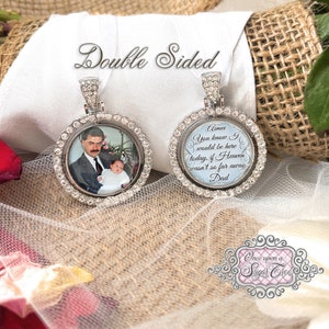 Photo Memorial Charm-Bridal Photo Bouquet Charm-Double Sided-Custom Photo-Saying-In Loving Memory-Attach to Bouquet-Bridal Remembrance Gift