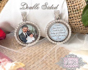 Photo Memorial Charm-Bridal Photo Bouquet Charm-Double Sided-Custom Photo-Saying-In Loving Memory-Attach to Bouquet-Bridal Remembrance Gift