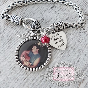 Memorial Jewelry Gift, Foto Verlies van Geliefde Armband, Je Bent Altijd In Mijn Hart, Angel Wing Sieraden, Rouw Gift, Verlies van Vader