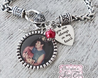 Memorial Jewelry Gift, Foto Verlies van Geliefde Armband, Je Bent Altijd In Mijn Hart, Angel Wing Sieraden, Rouw Gift, Verlies van Vader