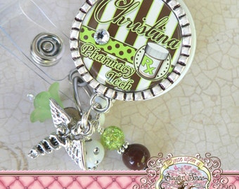 Pharmacy Tech Badge Reel, Pharmacy Technician, Pharmacist, Cpht, Pills, Rn Np, Pa, Nicu Nursing Name Id Badge Holder, Medical, Rx Badge