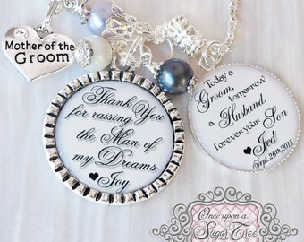 Mother of the GROOM Gift Personalized WEDDING Necklace-Thank you for Raising the Man of My Dreams-Today a Groom-Custom Wedding Jewelry-White