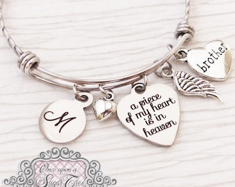 Minnesmycken för förlust av bror, armband, minne, pappaminne, förlust av dotter, en bit av mitt hjärta finns i himlen, vinge, ARMBÅNGSARMBAND