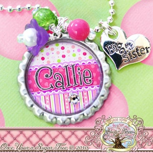 Big SISTER Necklace, Personalized Name Bottle Cap Necklace, Big Sister Charm, Birthday, Gift, New Sister, Flower Girl, Pregnancy Reveal image 1