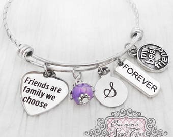 Friends are family we choose Bracelet, Personalized Bangle- Best Friend Jewelry, Birthday Gift, Charm Bracelet, Best Friend Gift, Forever