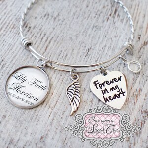 Forever In My Heart Bracelet-Custom Memorial Bracelet, Remembrance Gifts, Sympathy Loss of Loved one, Angel Wing, In Memory Of, Mom, Dad