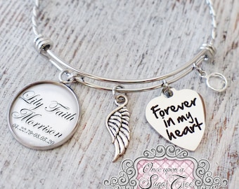 Forever In My Heart Bracelet-Custom Memorial Bracelet, Remembrance Gifts, Sympathy Loss of Loved one, Angel Wing, In Memory Of, Mom, Dad