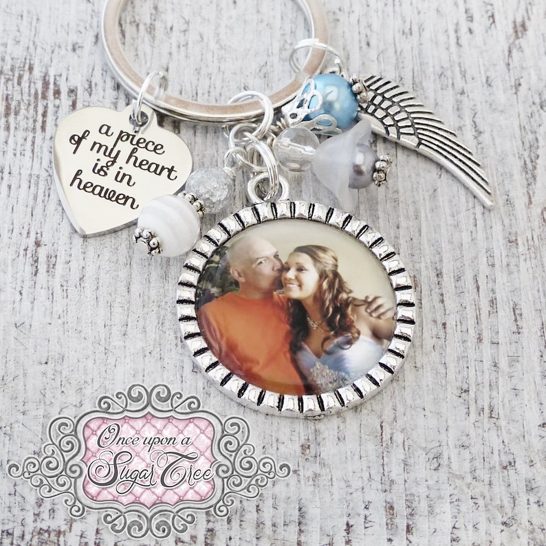 Memorial Photo Keychain, Photograph Key Chain, Remembrance Gifts, Loss of Loved One, Angel Wing, Bereavement Gifts for Her, Parent Gift, Mom image 1