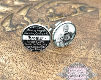 Groom Gift from Sister-Brother Cufflinks with Custom Photo-Gift to Brother from Bride-Wedding Cufflinks-Keepsake Gift to Groomsmen-Best Man