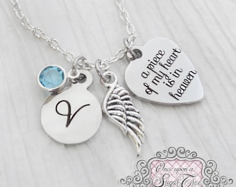 Memorial Jewelry,Loss of Mother Necklace,Remembrance, Dad Memorial, Loss of Daughter,A piece of my heart is in heaven, wing, Memory Necklace
