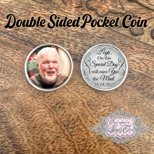 Foto personalizada bolsillo moneda-pérdida del abuelo-doble cara memorial regalo-memoria moneda-bolsillo token para novia o novio-recuerdo de boda regalo-papá