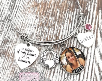 Sister Memorial Gift-Photo Memorial Bracelet-Custom Photo Remembrance Gifts-Grief and Mourning Gifts-Bereavement-Condolence Gift-Angel Wing