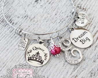 Quinceanera-present, 15-årspresent, Dröm stort armband, Personliga smycken - Mis Quince Anos, Smycken - Krona, Systerdotter Quince - Du är älskad