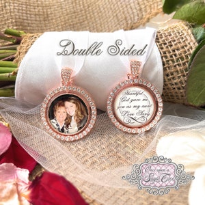 Bridal Photo Bouquet Charm-Wedding Memorial Photo Charm with Custom Saying-Double Sided-Wedding Remembrance Gift-Attach to Bridal Bouquet
