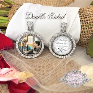 Dad Wedding Remembrance gift for Bride-Photo Bouquet Charm-Wedding Memorial Picture Charm-Double Sided-Loss of Loved One-Bridal Memory Gift