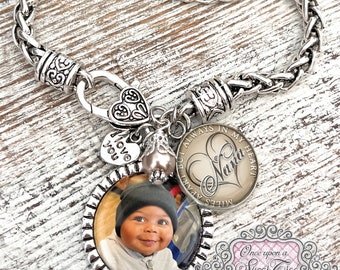 Personalized Grandma Gifts-Nana Custom Photo Bracelet-Long Distance Grandma Gift-Miles Apart But Always In My Heart Jewelry-Christmas Gift