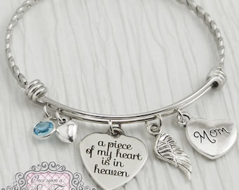 Memorial Jewelry-Loss of Mother Bracelet-Remembrance-Dad Memorial-Loss of Daughter-A piece of my heart is in heaven-Angel Wing-Sympathy Gift
