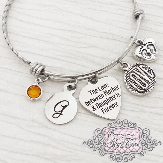 Mother's Day Gift-Birthstone Bracelet,Personalized Bangle Bracelet-Gifts  for Mom from Daughter-The love between mother and daughter forever