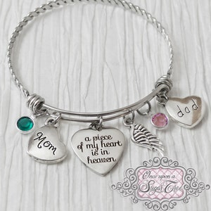 Bijoux commémoratifs-Perte du bracelet de mère-Souvenir-Bracelet commémoratif papa et maman-Un morceau de mon cœur est au ciel-Cadeaux de sympathie pour elle