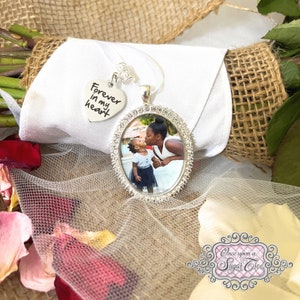 Bridal Memorial Bouquet Charm-Wedding Bouquet Photo Charm-Custom Photo-Forever In My Heart-Attach to Bridal Bouquet-Loving Memory-Keepsake