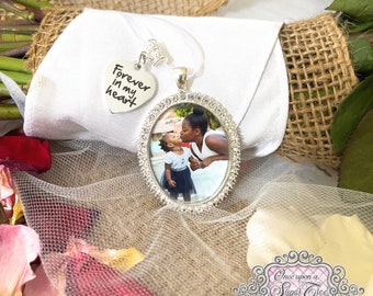 Bridal Memorial Bouquet Charm-Wedding Bouquet Photo Charm-Custom Photo-Forever In My Heart-Attach to Bridal Bouquet-Loving Memory-Keepsake