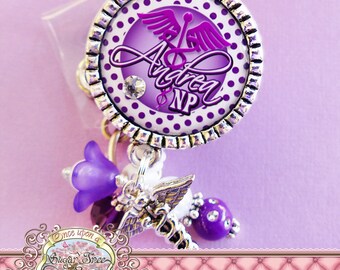 NURSE Personalized Id Badge Reel, Medical Symbol, Caduceus Charm, Student Nurse, RN Np Nursing, Id Clip, Bottle cap, Doctor Medical, Purple