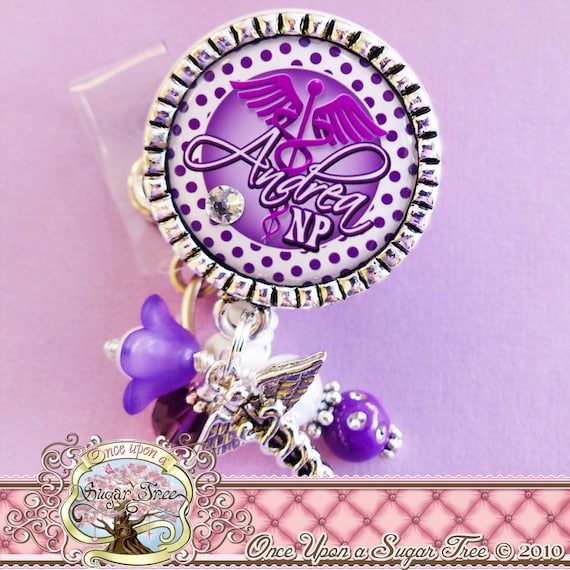 RN Nurse Badge Reel - Purple Retractable ID Holder With Sparkling Design For Nurses & Students