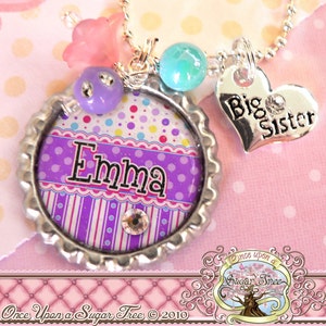 Big SISTER Necklace, Personalized Name Bottle Cap Necklace, Big Sister Charm, Birthday, Gift, New Sister, Charm Necklace, Little Sister