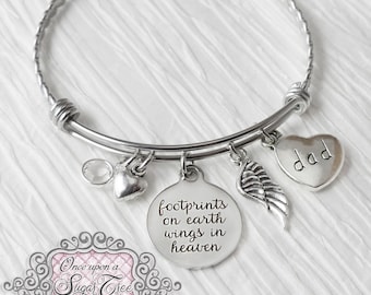 Memorial Jewelry, Bracelet, Remembrance Gifts, Dad Memorial, Remembering a loved one, Footprints on earth wings in heaven, Bangle Bracelet