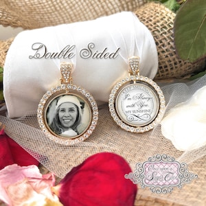 Keep Smiling I&#39;m Always With You My Sunshine-Memorial Photo Bouquet Charm for Bride-Wedding Memory-Double Sided-Remembrance Gift-Bridal Gift