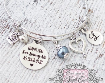 Stepmom Gift, Personalized Bangle Bracelet-Mom Jewelry-Thank you for loving us as your own- Birthday Gift for Mother, Wedding Jewelry, Love