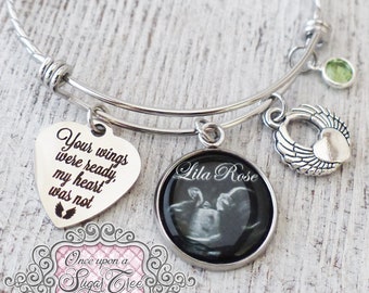 Angel Wing Miscarriage Bracelet-Personalized Custom Memorial Photo Bracelet-Remembrance Gifts-Sympathy-In Memory Of-Infant Loss-Child-Twins