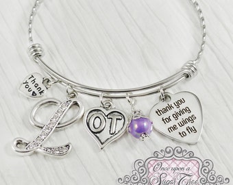 OT GIFTS, Thank you gift, Occupational Therapy Gifts, Charm Bangle Bracelet- Wings to Fly, Occupational Therapist, Therapist Gift, Custom