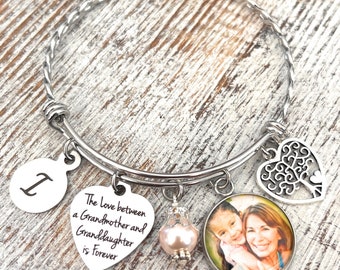 Grandma Gift from Granddaughter-Photo Bracelet for Grandma-The Love between a Grandmother and Granddaughter Is Forever Jewelry-Birthday