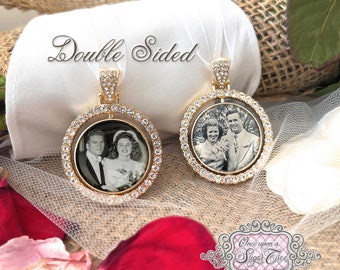 Double Sided Photo Bouquet Charm for Bride-Custom Photo Memorial Bouquet Charm-Wedding Remembrance Gift-Attach to Bouquet-Loss of Loved One