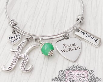 Social Worker Gift, Bangle Bracelet- Inspire gift, Thank you Social Worker Gift, Personalized Gifts for Social Workers, LSW, SW, Graduation