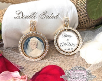 Picture Memorial Wedding Bouquet Charm with Custom Saying-Bridal Photo Charm-Double Sided-Custom Photo-Always & All Ways-Attach to Bouquet