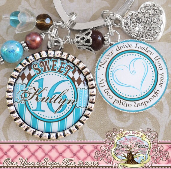 SWEET 16 Gift, Personalized Name KEY CHAIN (or Necklace), Quote