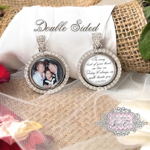 Wedding Memorial Charm-Bridal Bouquet Photo Charm-Double Sided Loss of Mom and Dad Wedding Memorial for Bride-Remembrance Gift-Keepsake image 1