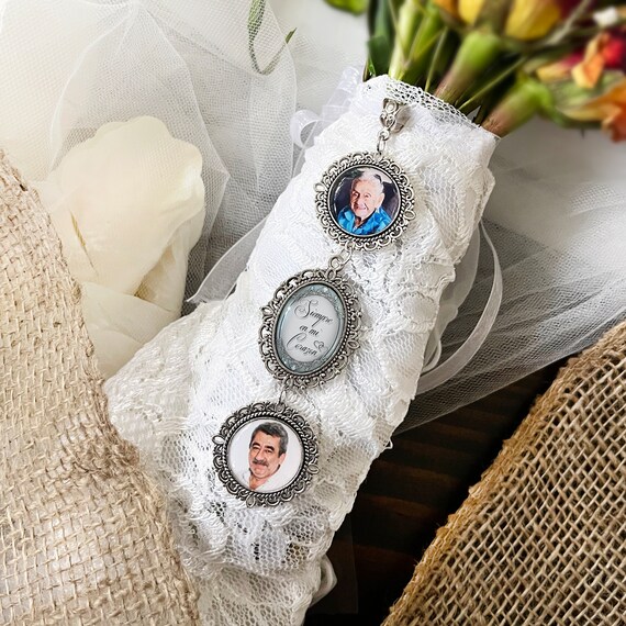 Pendentif Mémorial Pour Bouquet De Mariée - Photo Personnalisable, Alliage Zinc, 8.5cm