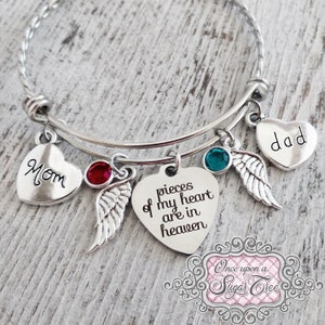 Bijoux commémoratifs,Perte du bracelet mère,Souvenir, Bracelet commémoratif papa et maman, Morceaux de mon cœur sont au paradis, aile, bracelet BANGLE