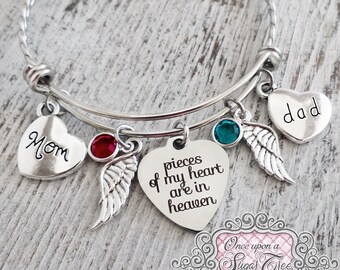 Memorial Jewelry,Loss of Mother Bracelet,Remembrance, Dad and Mom Memorial Bracelet, Pieces of my heart are in heaven, wing, BANGLE Bracelet