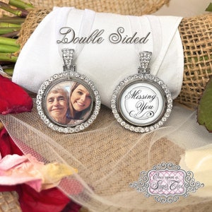 Memorial Wedding Bouquet Charm-Missing You Wedding Remembrance Gift for Bride-Bridal Photo Charm-Double Sided-Custom Photo-Attach to Bouquet