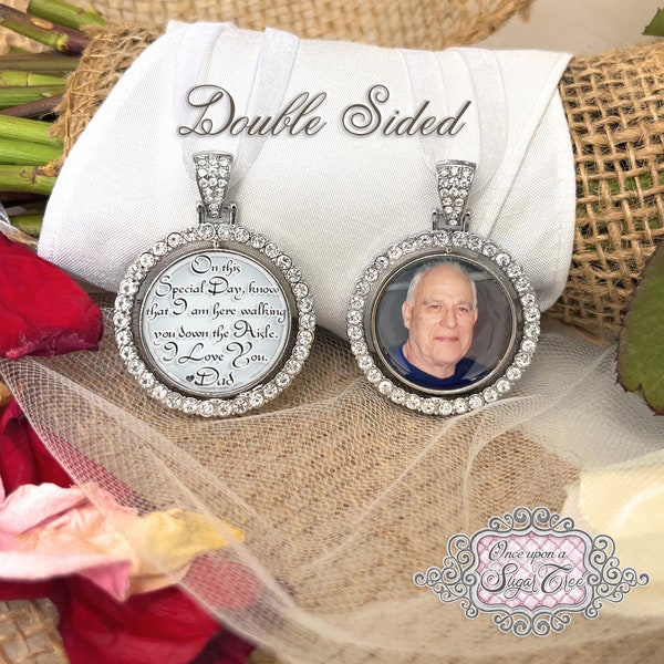 Loss of Dad Wedding Remembrance Gift for Bride-Custom Photo Memorial Bouquet Charm-Double Sided-Wedding Memorial Gift-Attach to Bouquet-Mom