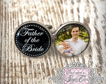 Father of the Bride Photo Cufflinks from Daughter-Custom Photograph Wedding Day Cufflinks for Dad from Bride-Custom Picture-Keepsake Gift