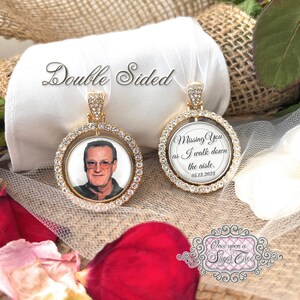 Memorial Bouquet Charm-Bridal Photo Charm-Double Sided-Custom Photo and Saying-Wedding Remembrance Keepsake Gift-Attach to Bridal Bouquet