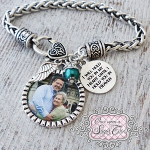 Photo Memorial Gifts, Photo Loss Of Loved One Bracelet-I Will Hold You In My Heart, Angel Wing Jewelry, Bereavement Gift-Remembrance Gifts
