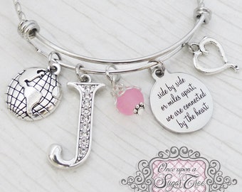 Personalized Long Distance Gift-side by side or miles apart we are connected by the heart Bracelet, Friendship- Birthday Gift-Relationship