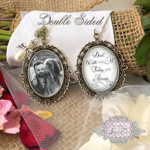 Photo Bridal Memorial Bouquet Charm-Wedding Bouquet Charm-Photo-Dad Walk With Me Today and Always-Attach to Bridal Bouquet-Double Sided