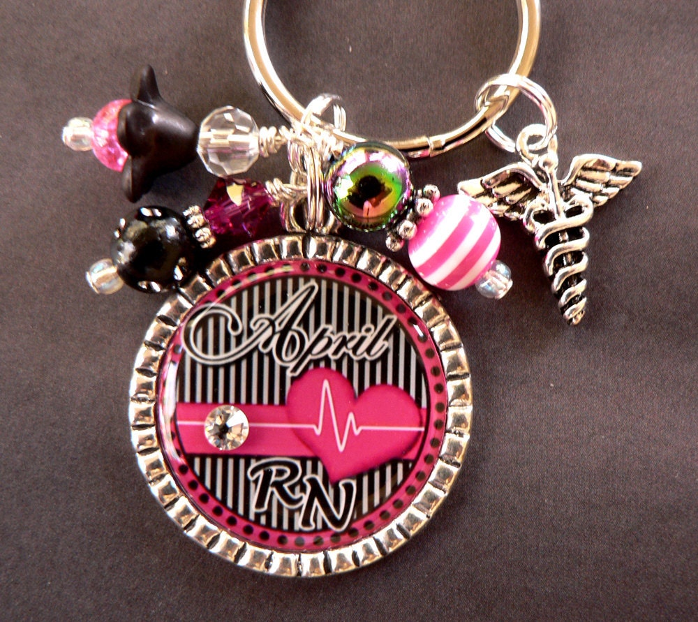 Personalized Nurse Keychain, Cardiac Nurse, Caduceus Charm, Nurse ...